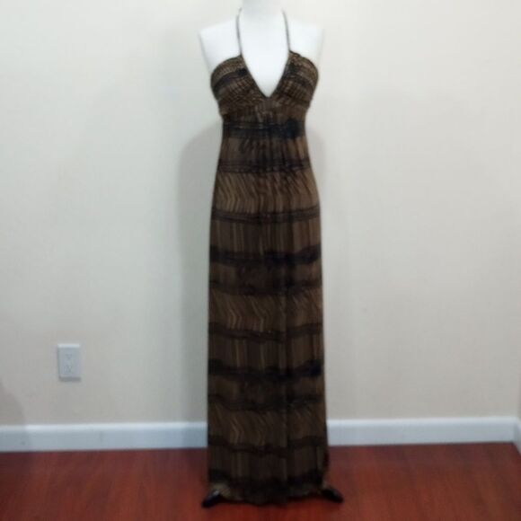 T-Bags Los Angeles Braided Halter Tiger Stripe Maxi Dress - Size S - Picture 2 of 12